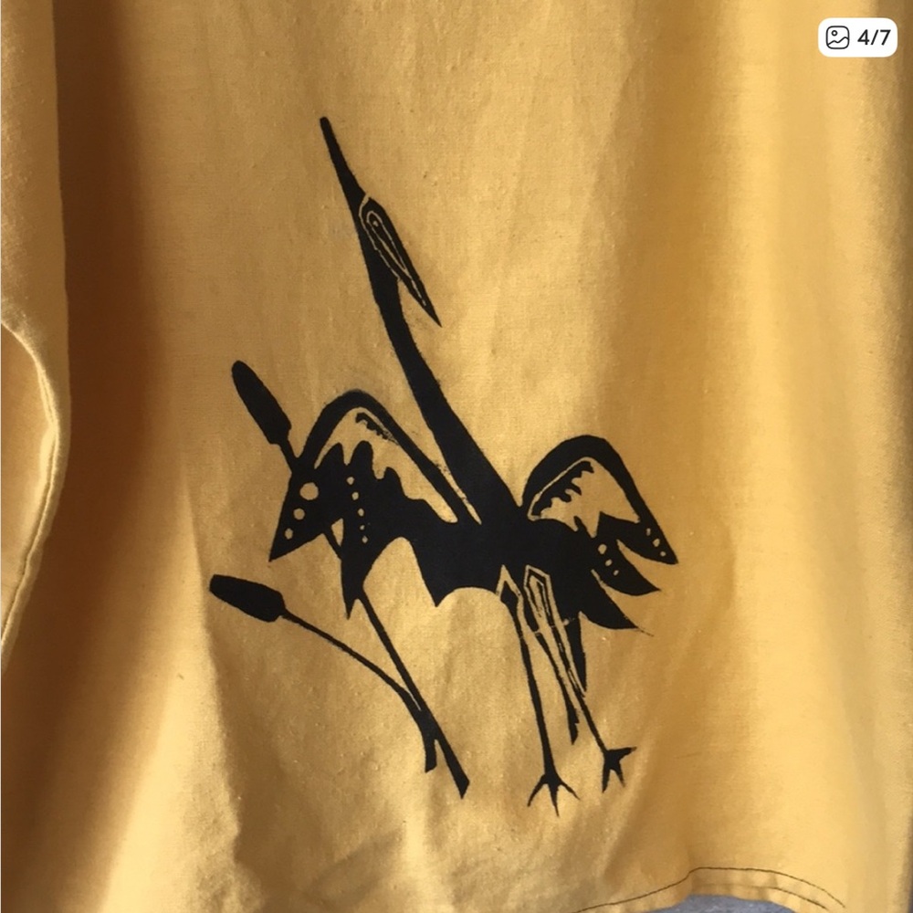 Joyce Seppala Yellow Graphic Top with Black Crane Design - Picture 4 of 5